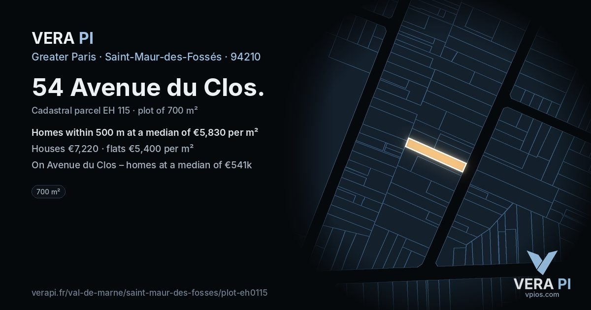 54 Avenue du Clos, Saint-Maur-des-Fossés at night – the plot lit, the parcels around coloured by the prices near them
