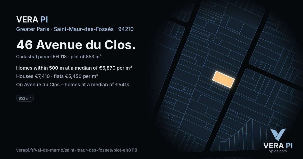 46 Avenue du Clos, Saint-Maur-des-Fossés at night – the plot lit, the parcels around coloured by the prices near them