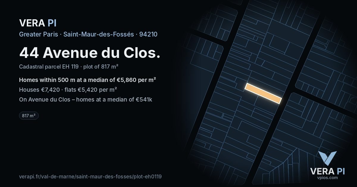 44 Avenue du Clos, Saint-Maur-des-Fossés at night – the plot lit, the parcels around coloured by the prices near them