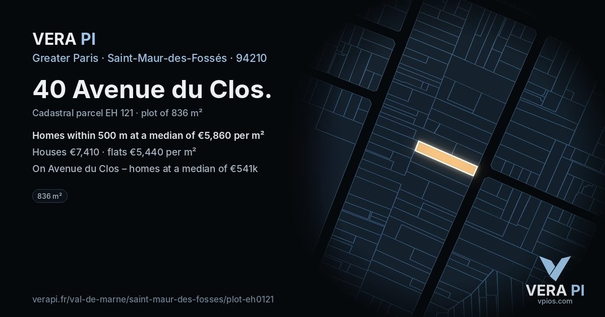 40 Avenue du Clos, Saint-Maur-des-Fossés at night – the plot lit, the parcels around coloured by the prices near them