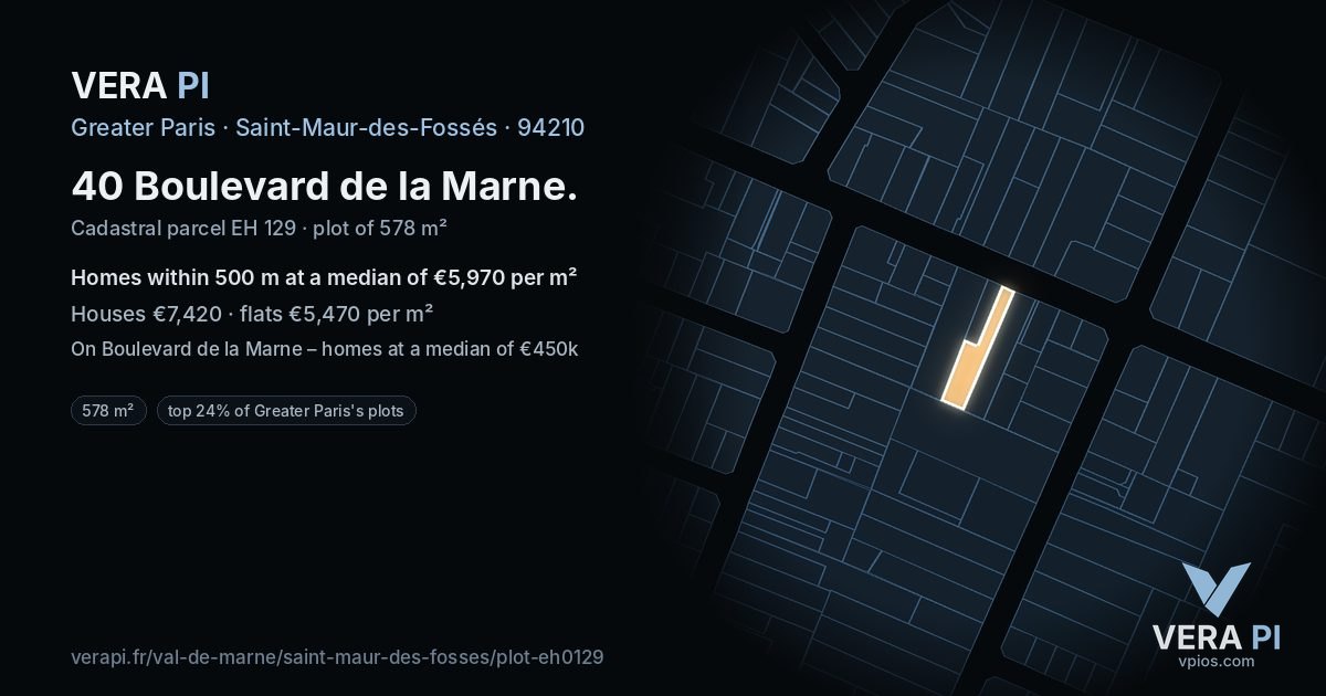40 Boulevard de la Marne, Saint-Maur-des-Fossés at night – the plot lit, the parcels around coloured by the prices near them