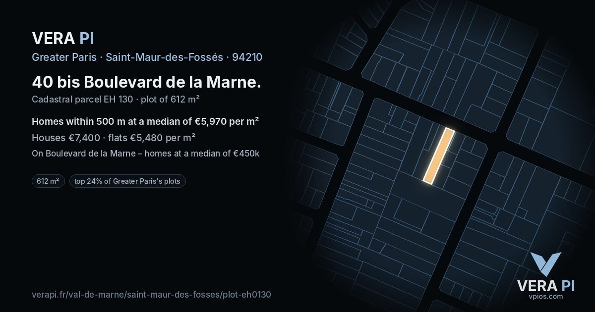 40 bis Boulevard de la Marne, Saint-Maur-des-Fossés at night – the plot lit, the parcels around coloured by the prices near them