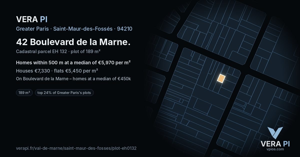 42 Boulevard de la Marne, Saint-Maur-des-Fossés at night – the plot lit, the parcels around coloured by the prices near them