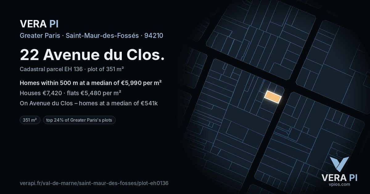 22 Avenue du Clos, Saint-Maur-des-Fossés at night – the plot lit, the parcels around coloured by the prices near them