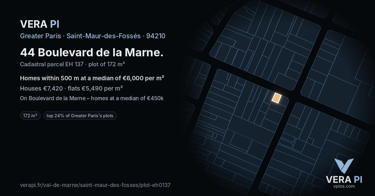 44 Boulevard de la Marne, Saint-Maur-des-Fossés at night – the plot lit, the parcels around coloured by the prices near them