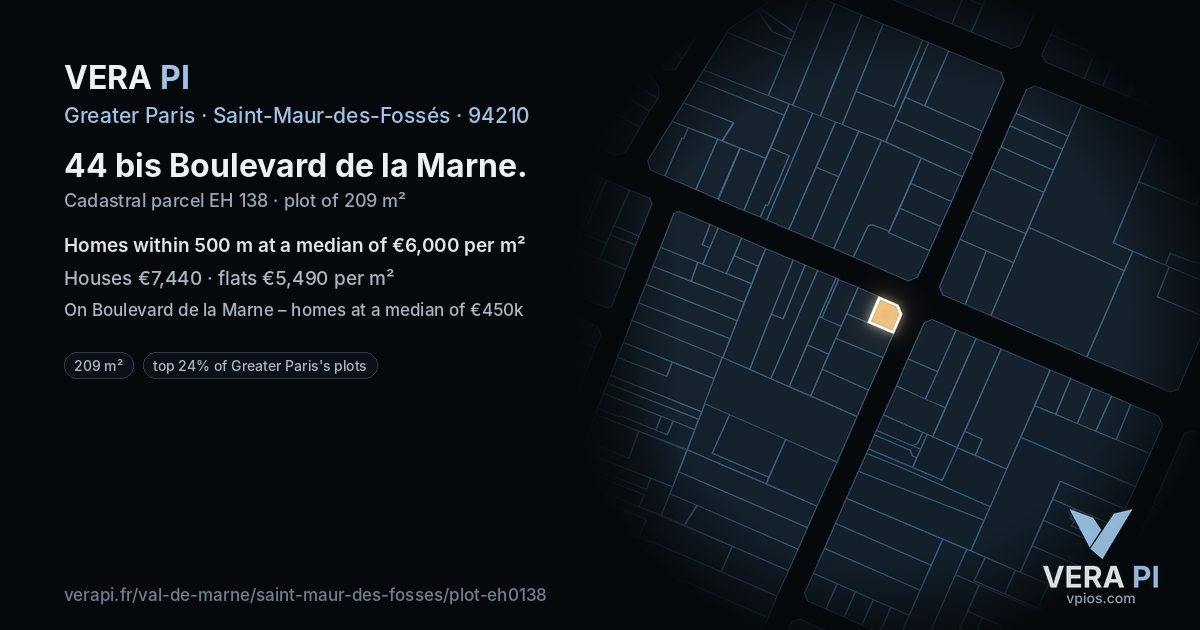 44 bis Boulevard de la Marne, Saint-Maur-des-Fossés at night – the plot lit, the parcels around coloured by the prices near them