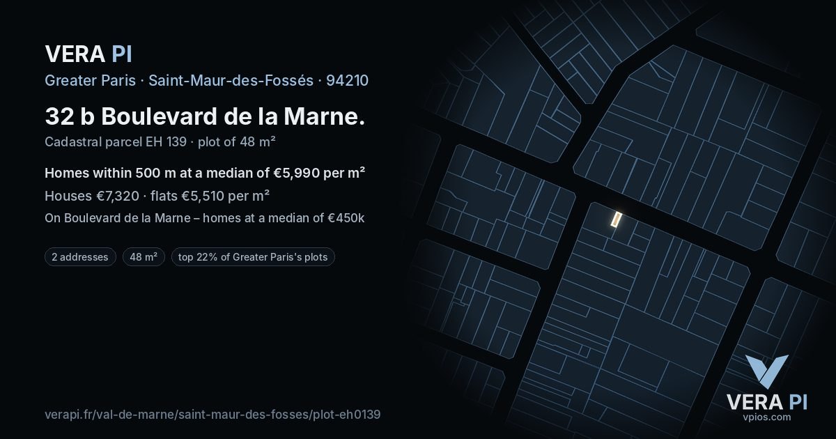 32 b Boulevard de la Marne, Saint-Maur-des-Fossés at night – the plot lit, the parcels around coloured by the prices near them