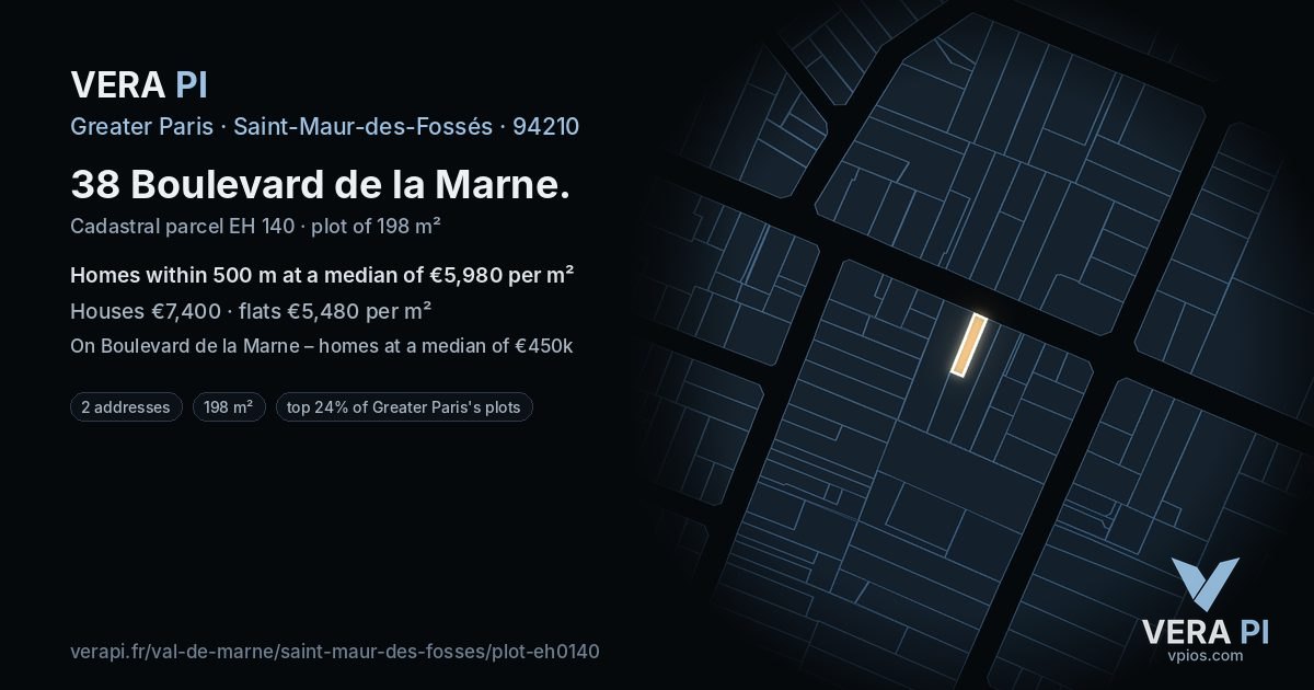 38 Boulevard de la Marne, Saint-Maur-des-Fossés at night – the plot lit, the parcels around coloured by the prices near them