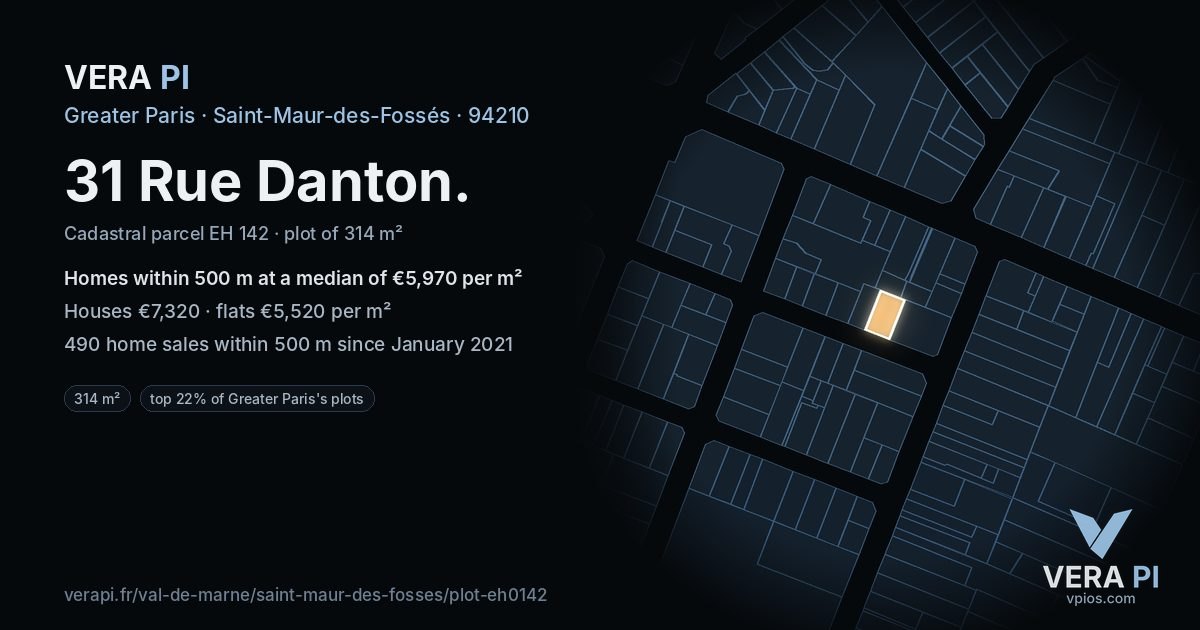 31 Rue Danton, Saint-Maur-des-Fossés at night – the plot lit, the parcels around coloured by the prices near them