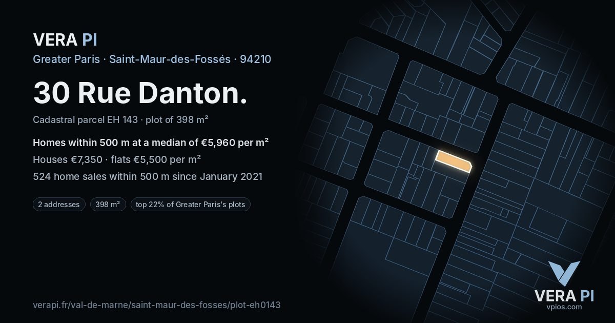 30 Rue Danton, Saint-Maur-des-Fossés at night – the plot lit, the parcels around coloured by the prices near them