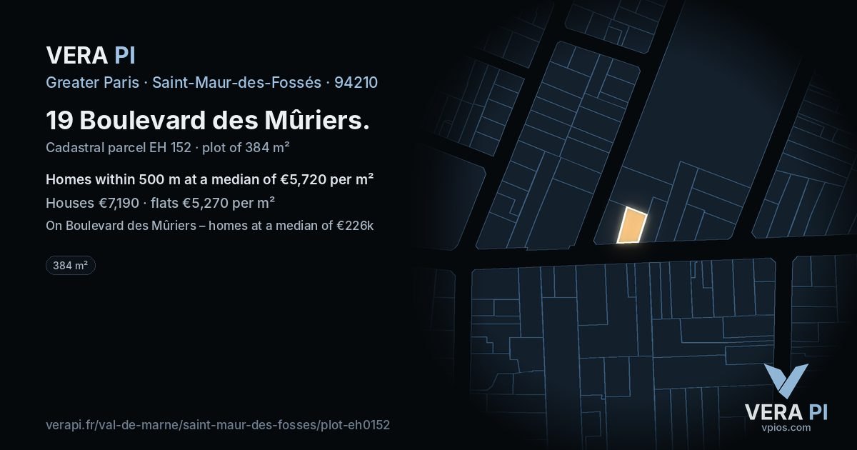 19 Boulevard des Mûriers, Saint-Maur-des-Fossés at night – the plot lit, the parcels around coloured by the prices near them