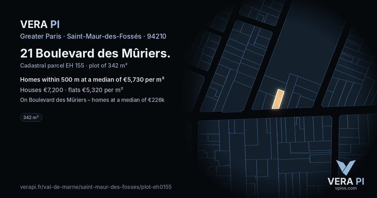 21 Boulevard des Mûriers, Saint-Maur-des-Fossés at night – the plot lit, the parcels around coloured by the prices near them