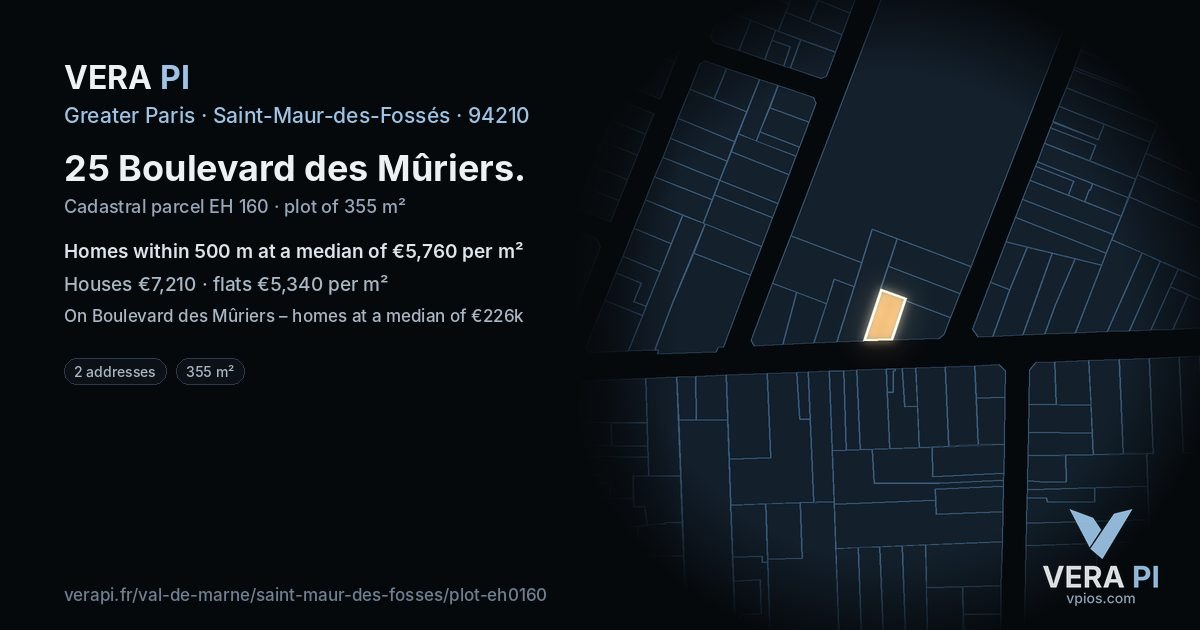 25 Boulevard des Mûriers, Saint-Maur-des-Fossés at night – the plot lit, the parcels around coloured by the prices near them