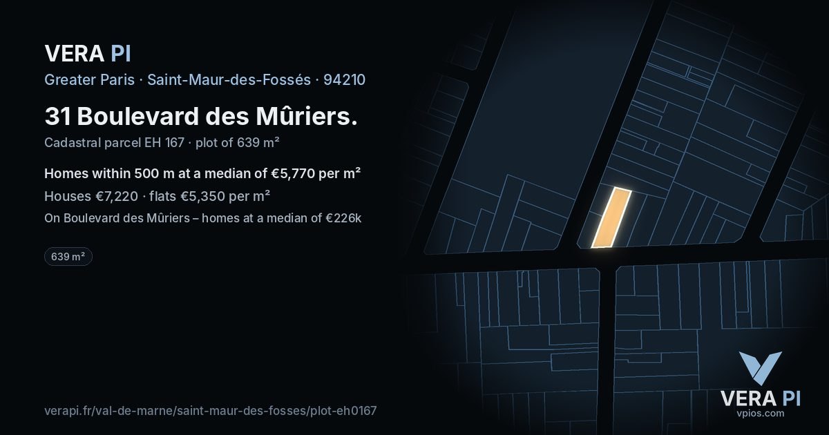 31 Boulevard des Mûriers, Saint-Maur-des-Fossés at night – the plot lit, the parcels around coloured by the prices near them