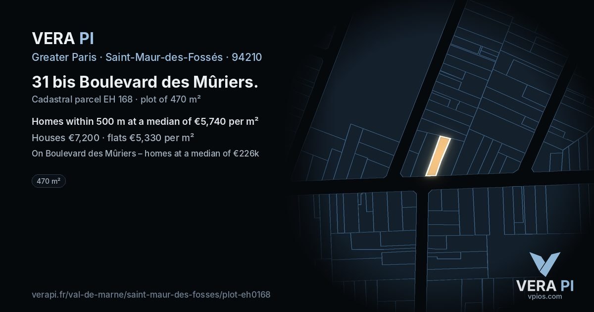 31 bis Boulevard des Mûriers, Saint-Maur-des-Fossés at night – the plot lit, the parcels around coloured by the prices near them