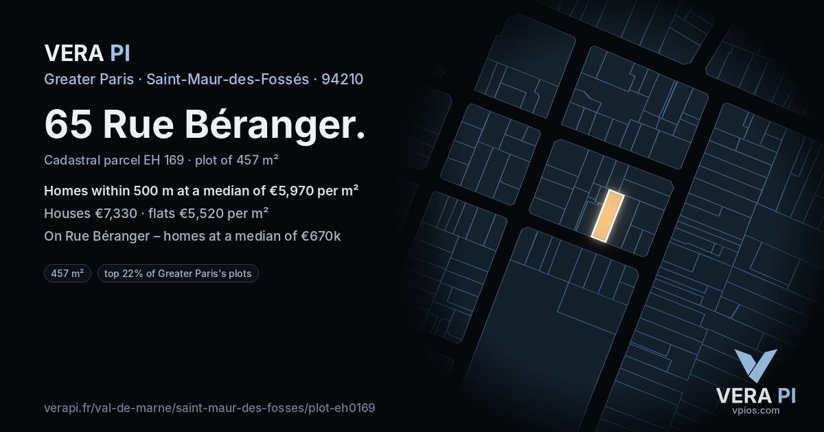 65 Rue Béranger, Saint-Maur-des-Fossés at night – the plot lit, the parcels around coloured by the prices near them