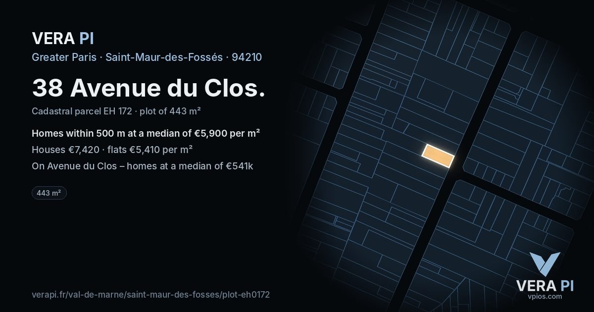 38 Avenue du Clos, Saint-Maur-des-Fossés at night – the plot lit, the parcels around coloured by the prices near them