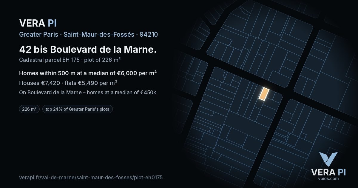 42 bis Boulevard de la Marne, Saint-Maur-des-Fossés at night – the plot lit, the parcels around coloured by the prices near them