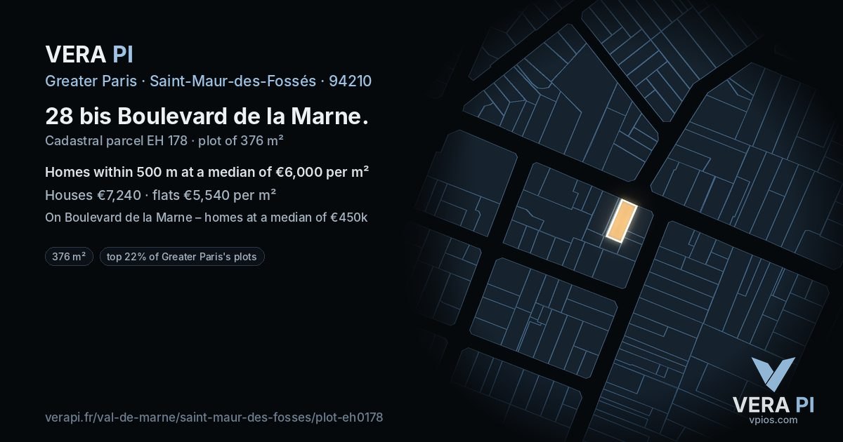 28 bis Boulevard de la Marne, Saint-Maur-des-Fossés at night – the plot lit, the parcels around coloured by the prices near them