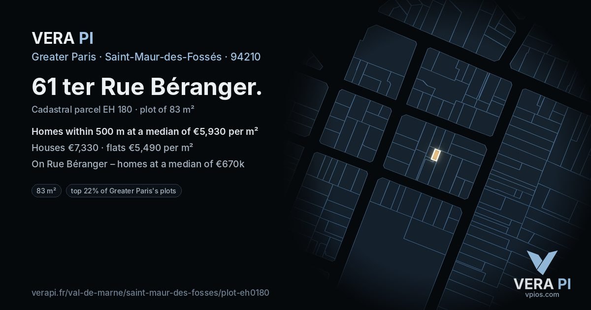 61 ter Rue Béranger, Saint-Maur-des-Fossés at night – the plot lit, the parcels around coloured by the prices near them