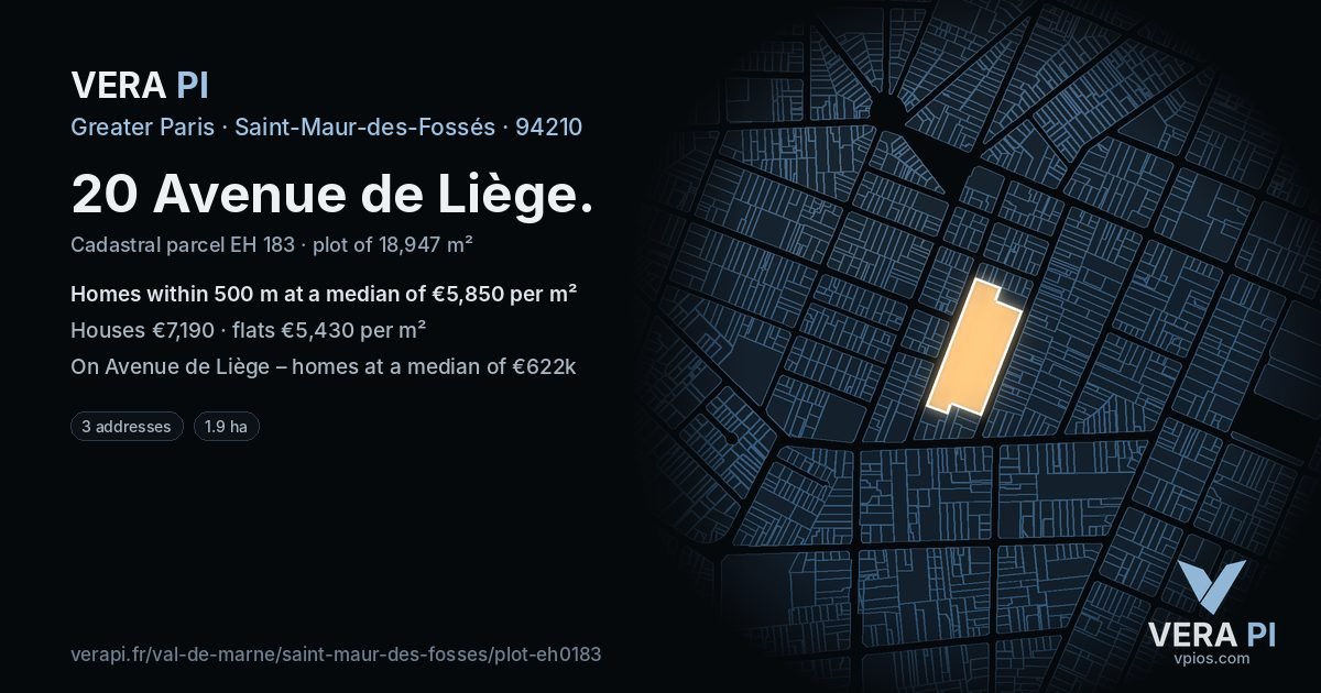 20 Avenue de Liège, Saint-Maur-des-Fossés at night – the plot lit, the parcels around coloured by the prices near them