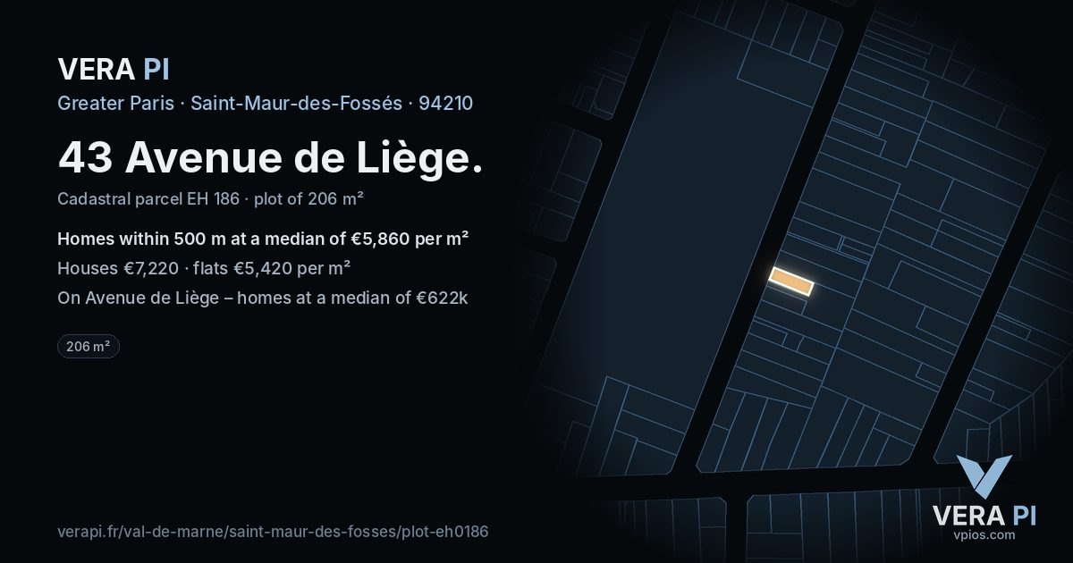 43 Avenue de Liège, Saint-Maur-des-Fossés at night – the plot lit, the parcels around coloured by the prices near them