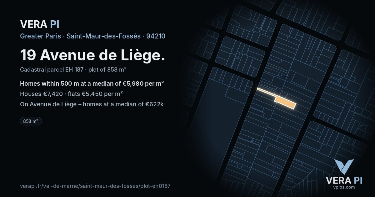 19 Avenue de Liège, Saint-Maur-des-Fossés at night – the plot lit, the parcels around coloured by the prices near them