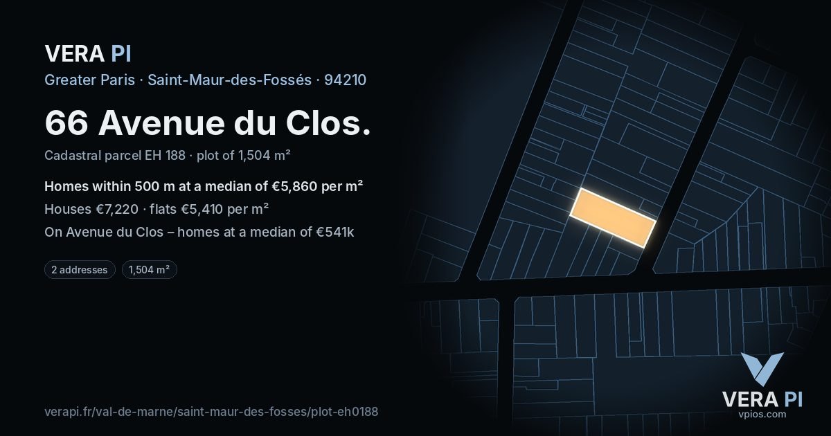 66 Avenue du Clos, Saint-Maur-des-Fossés at night – the plot lit, the parcels around coloured by the prices near them