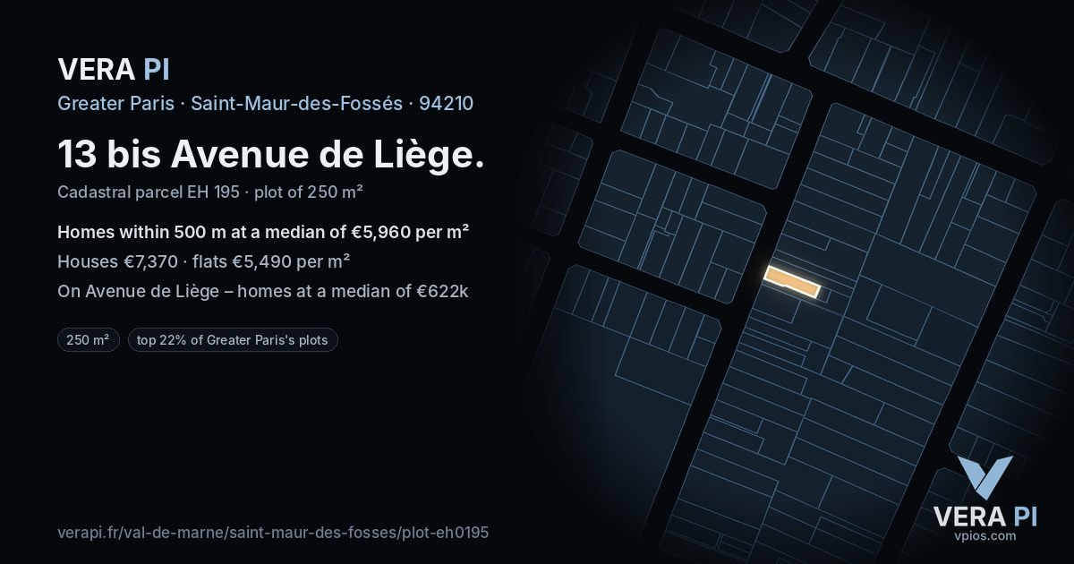13 bis Avenue de Liège, Saint-Maur-des-Fossés at night – the plot lit, the parcels around coloured by the prices near them