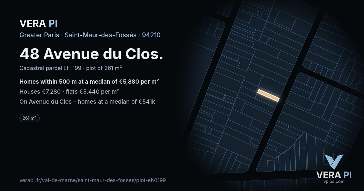 48 Avenue du Clos, Saint-Maur-des-Fossés at night – the plot lit, the parcels around coloured by the prices near them