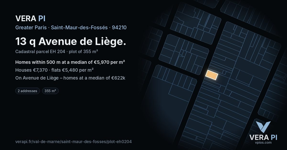 13 q Avenue de Liège, Saint-Maur-des-Fossés at night – the plot lit, the parcels around coloured by the prices near them
