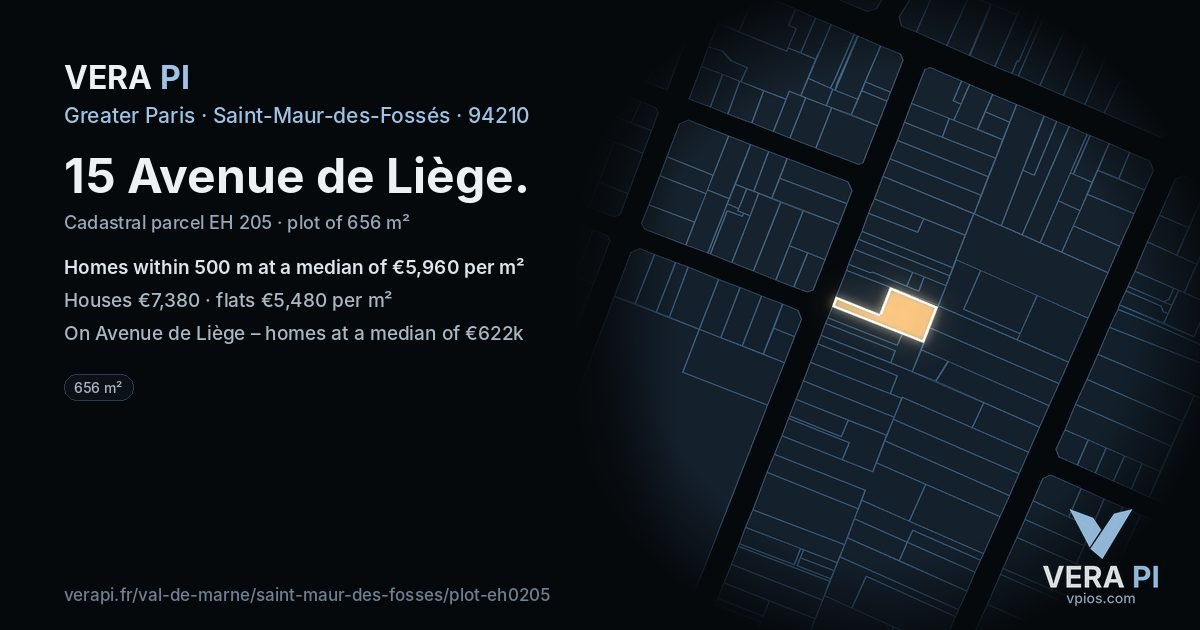 15 Avenue de Liège, Saint-Maur-des-Fossés at night – the plot lit, the parcels around coloured by the prices near them