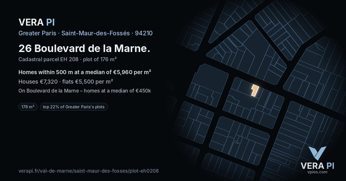 26 Boulevard de la Marne, Saint-Maur-des-Fossés at night – the plot lit, the parcels around coloured by the prices near them