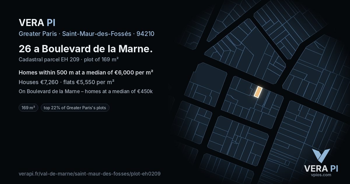 26 a Boulevard de la Marne, Saint-Maur-des-Fossés at night – the plot lit, the parcels around coloured by the prices near them