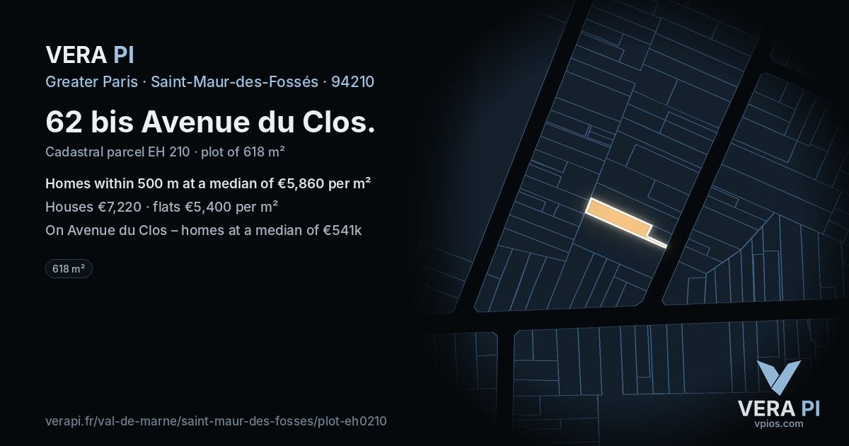 62 bis Avenue du Clos, Saint-Maur-des-Fossés at night – the plot lit, the parcels around coloured by the prices near them