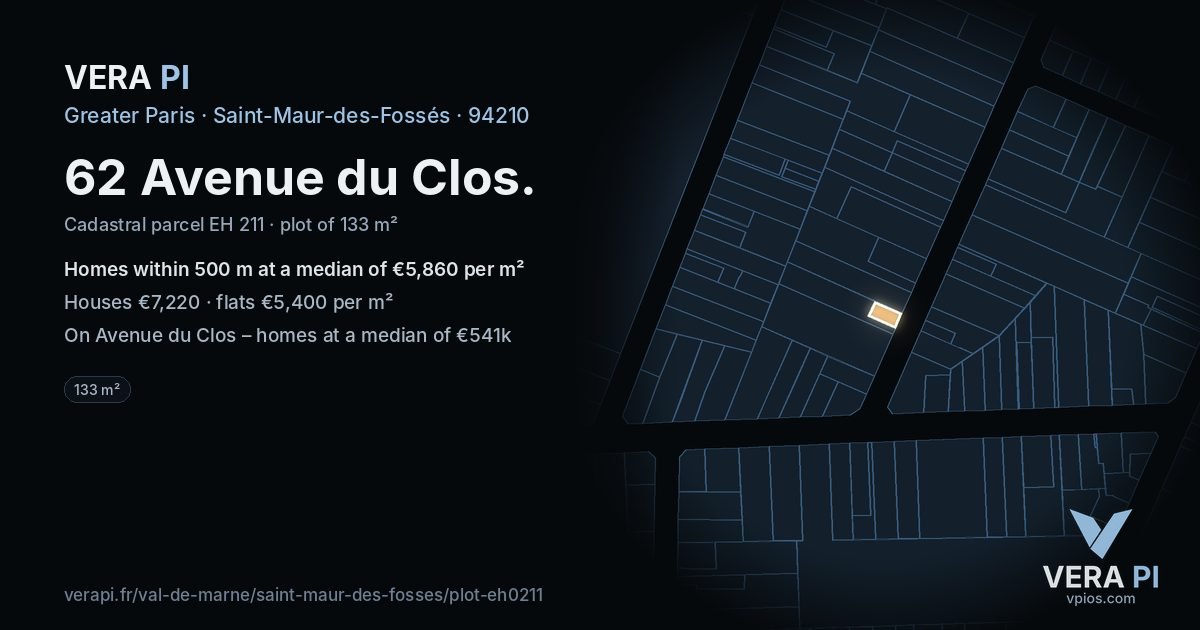 62 Avenue du Clos, Saint-Maur-des-Fossés at night – the plot lit, the parcels around coloured by the prices near them