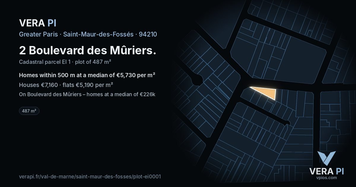 2 Boulevard des Mûriers, Saint-Maur-des-Fossés at night – the plot lit, the parcels around coloured by the prices near them