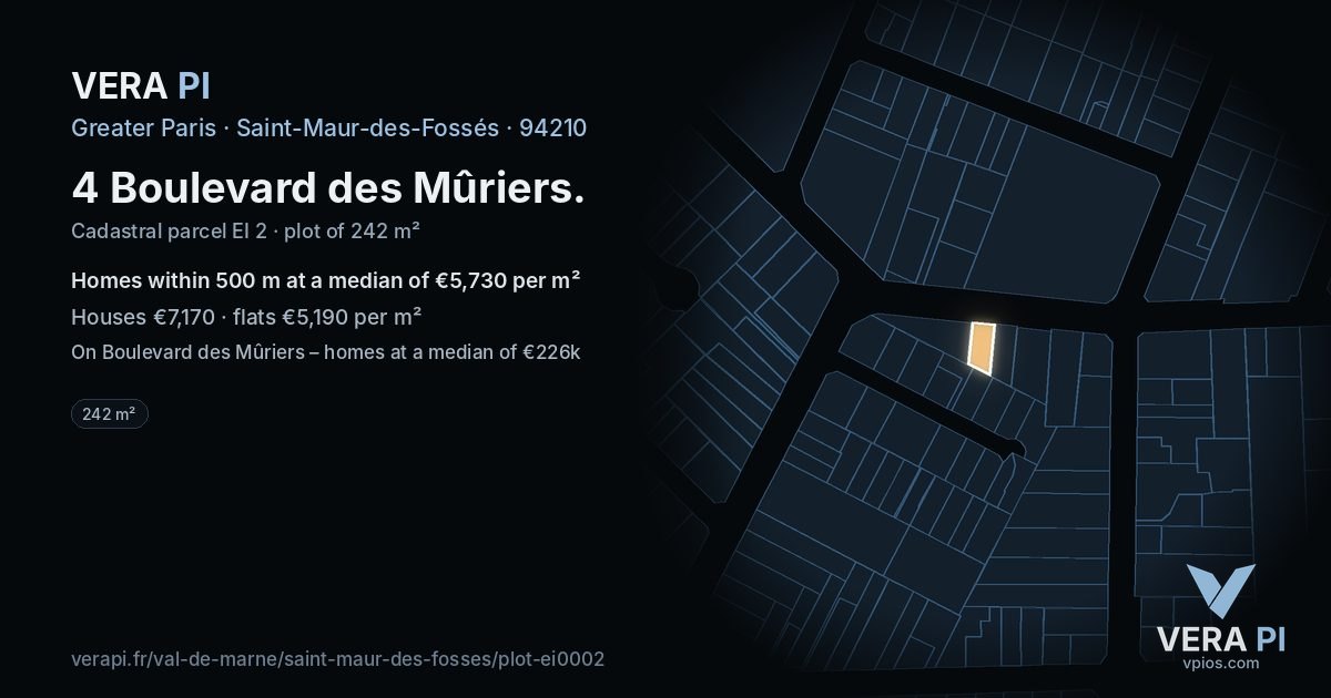 4 Boulevard des Mûriers, Saint-Maur-des-Fossés at night – the plot lit, the parcels around coloured by the prices near them