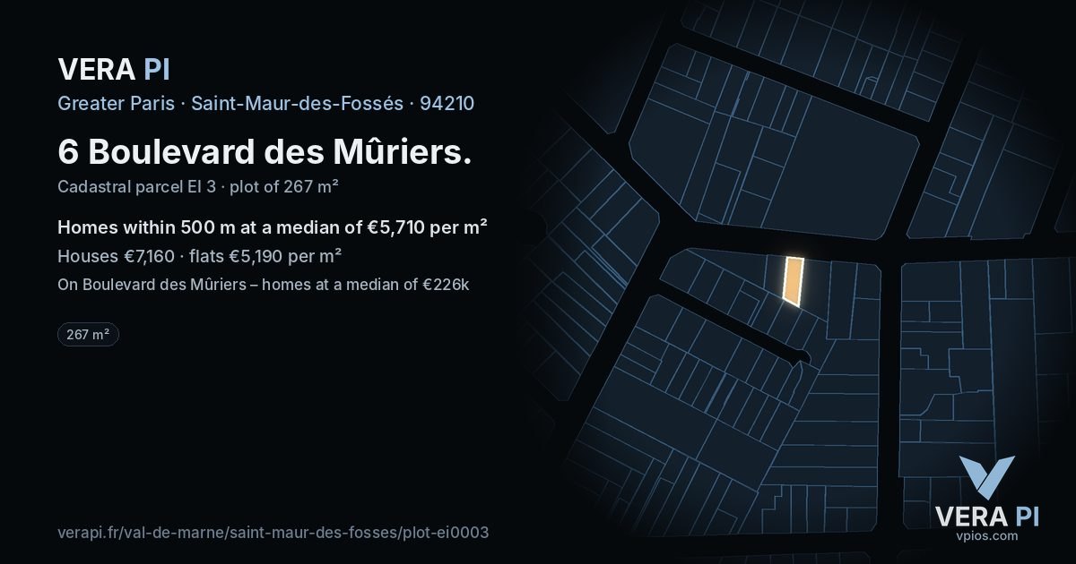 6 Boulevard des Mûriers, Saint-Maur-des-Fossés at night – the plot lit, the parcels around coloured by the prices near them
