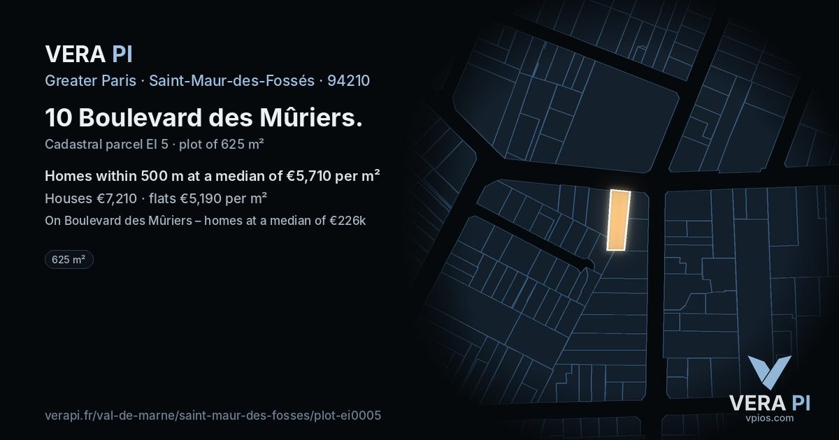 10 Boulevard des Mûriers, Saint-Maur-des-Fossés at night – the plot lit, the parcels around coloured by the prices near them