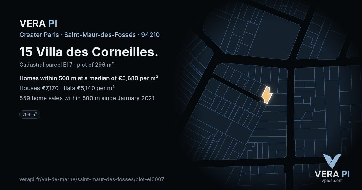 15 Villa des Corneilles, Saint-Maur-des-Fossés at night – the plot lit, the parcels around coloured by the prices near them