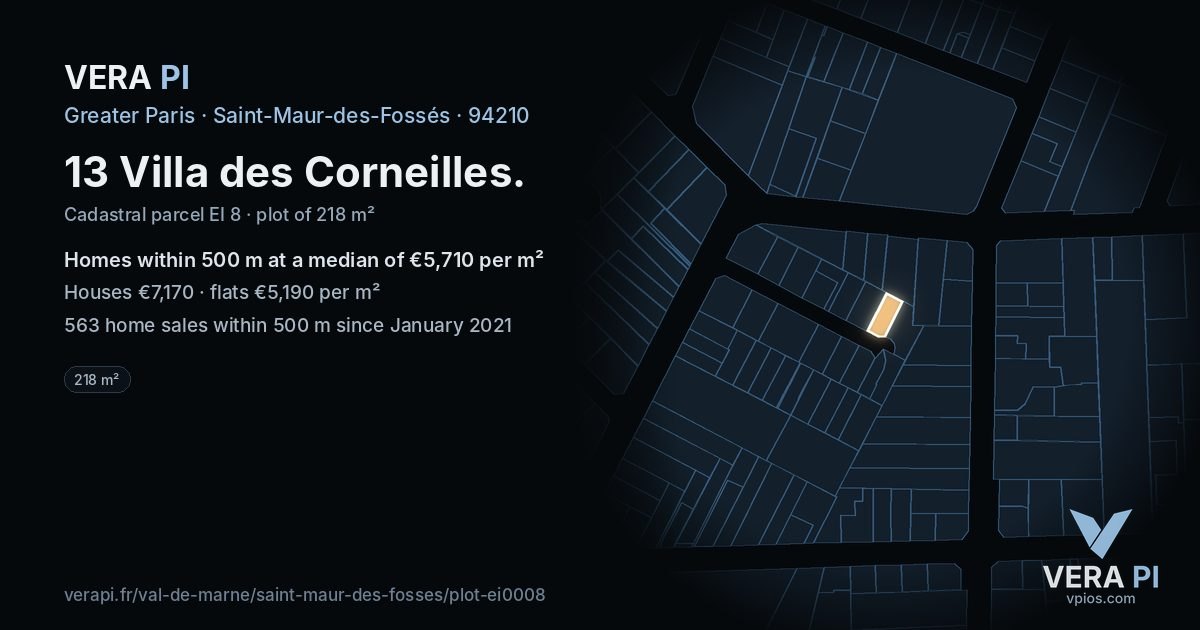 13 Villa des Corneilles, Saint-Maur-des-Fossés at night – the plot lit, the parcels around coloured by the prices near them