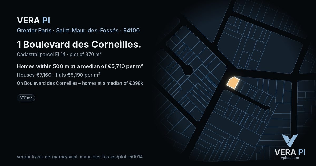 1 Boulevard des Corneilles, Saint-Maur-des-Fossés at night – the plot lit, the parcels around coloured by the prices near them