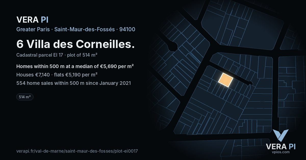 6 Villa des Corneilles, Saint-Maur-des-Fossés at night – the plot lit, the parcels around coloured by the prices near them