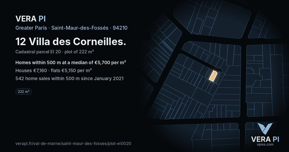 12 Villa des Corneilles, Saint-Maur-des-Fossés at night – the plot lit, the parcels around coloured by the prices near them