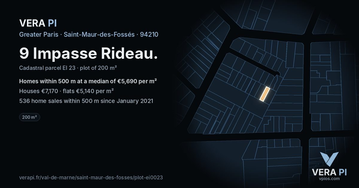 9 Impasse Rideau, Saint-Maur-des-Fossés at night – the plot lit, the parcels around coloured by the prices near them