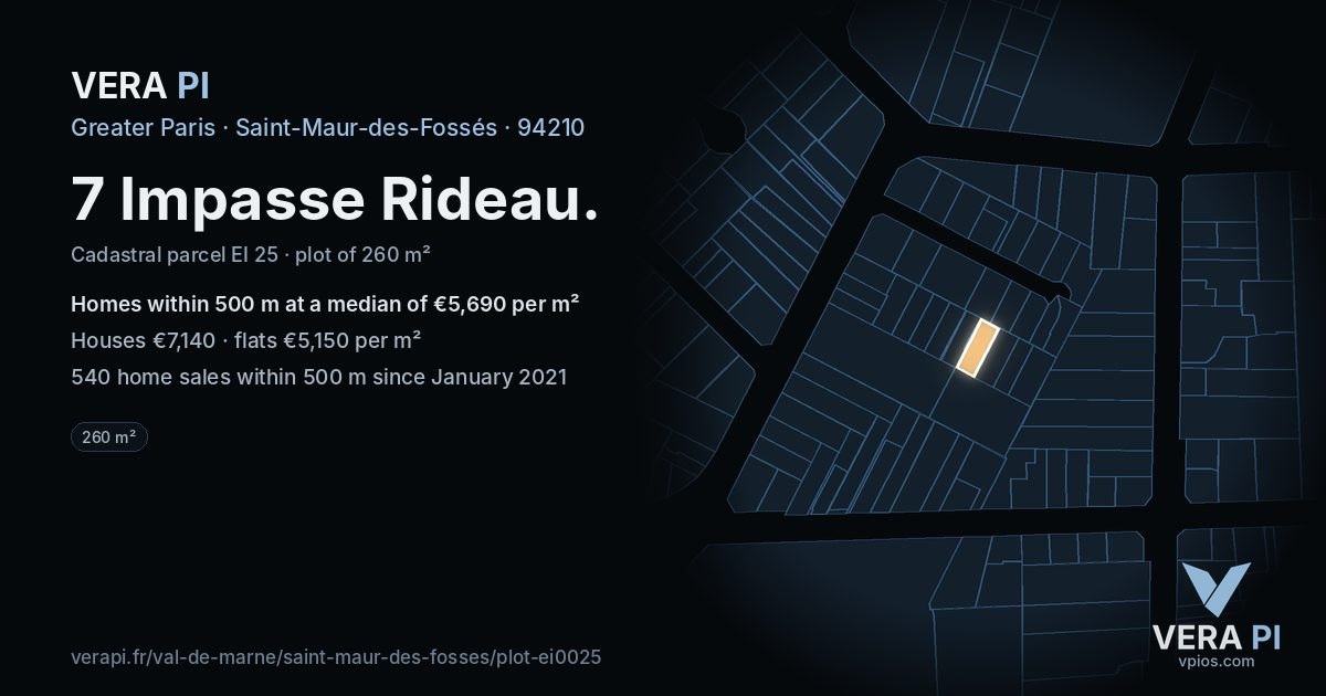 7 Impasse Rideau, Saint-Maur-des-Fossés at night – the plot lit, the parcels around coloured by the prices near them