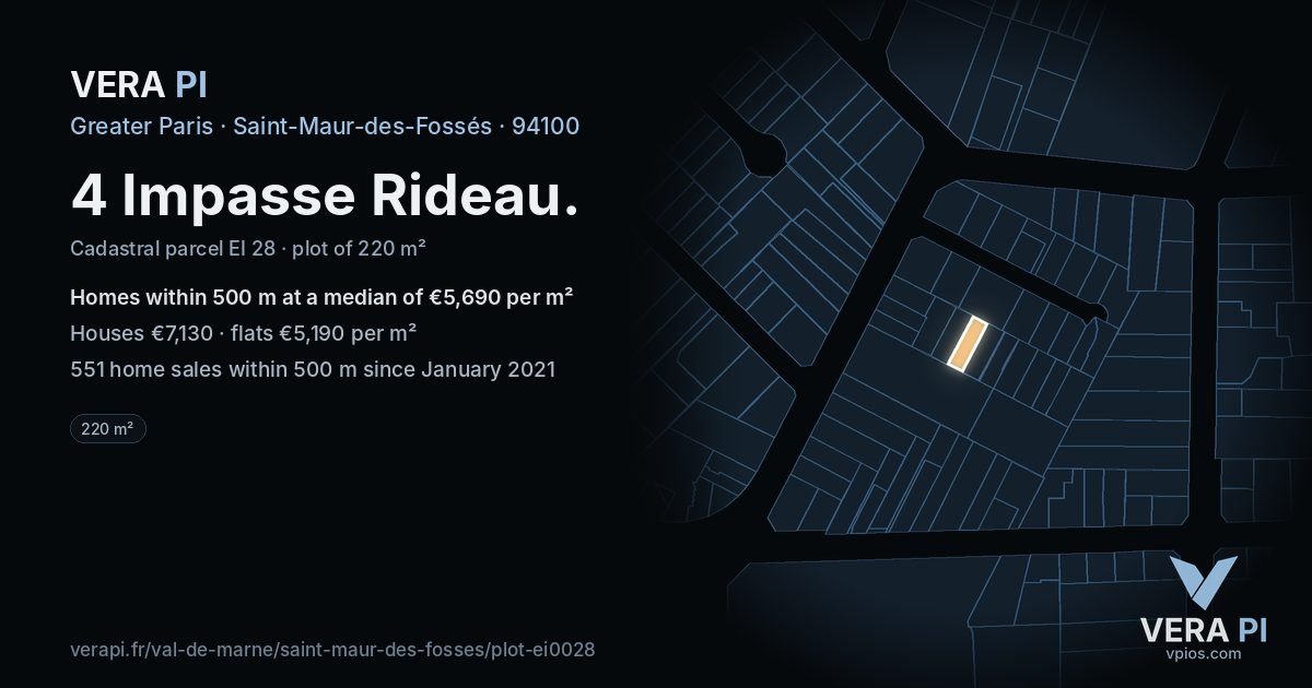 4 Impasse Rideau, Saint-Maur-des-Fossés at night – the plot lit, the parcels around coloured by the prices near them