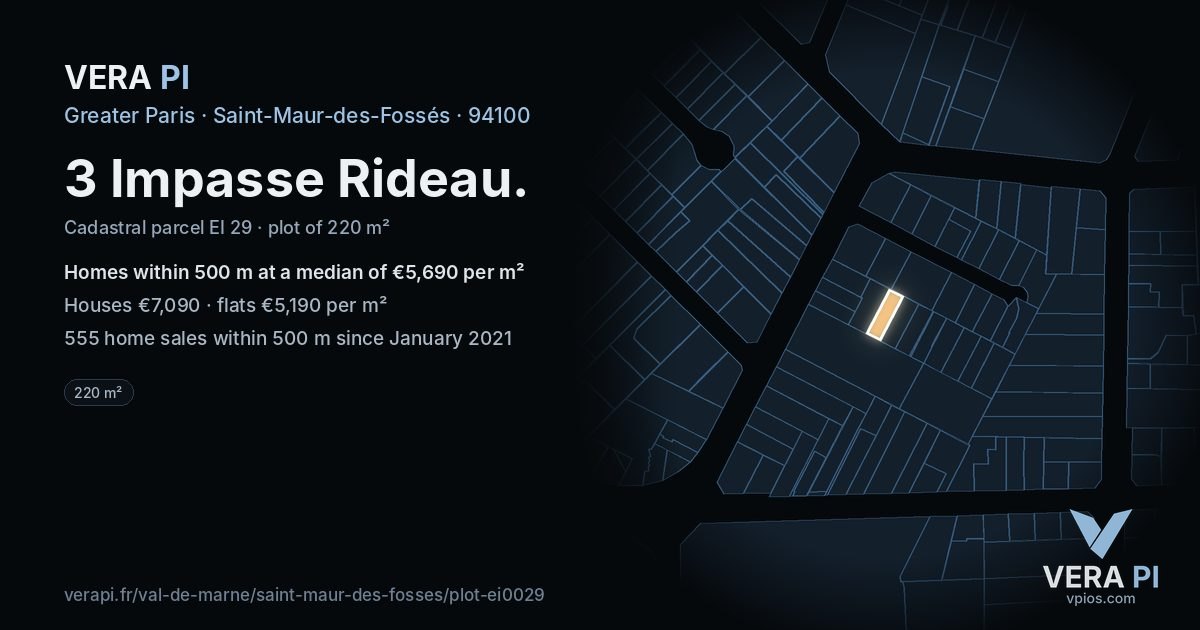3 Impasse Rideau, Saint-Maur-des-Fossés at night – the plot lit, the parcels around coloured by the prices near them