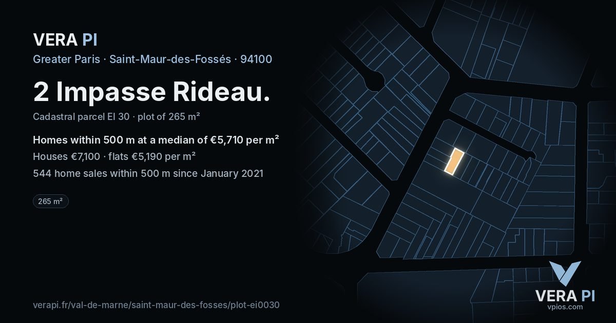 2 Impasse Rideau, Saint-Maur-des-Fossés at night – the plot lit, the parcels around coloured by the prices near them